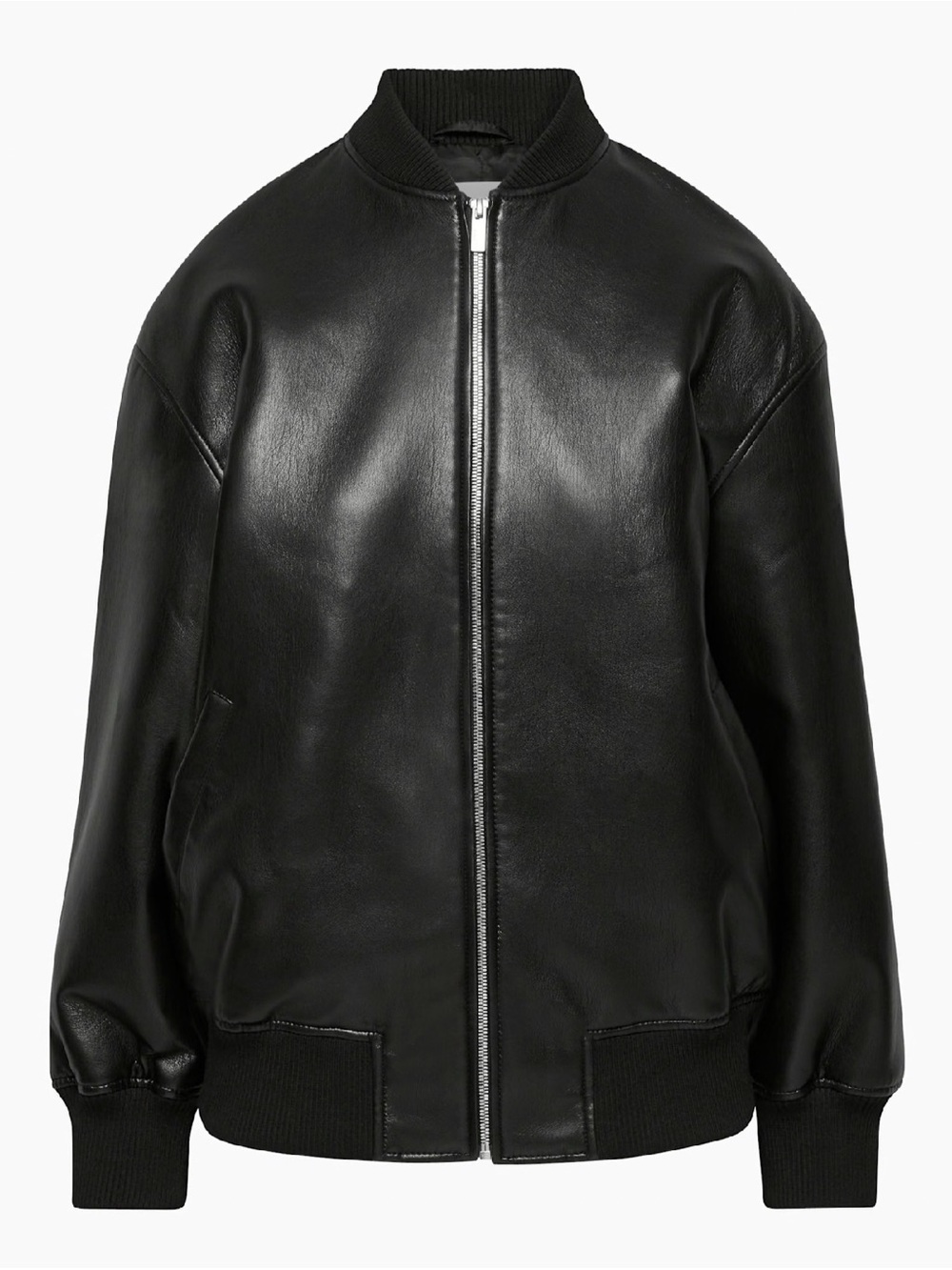 Black Leather Bomber Jacket - Babaton